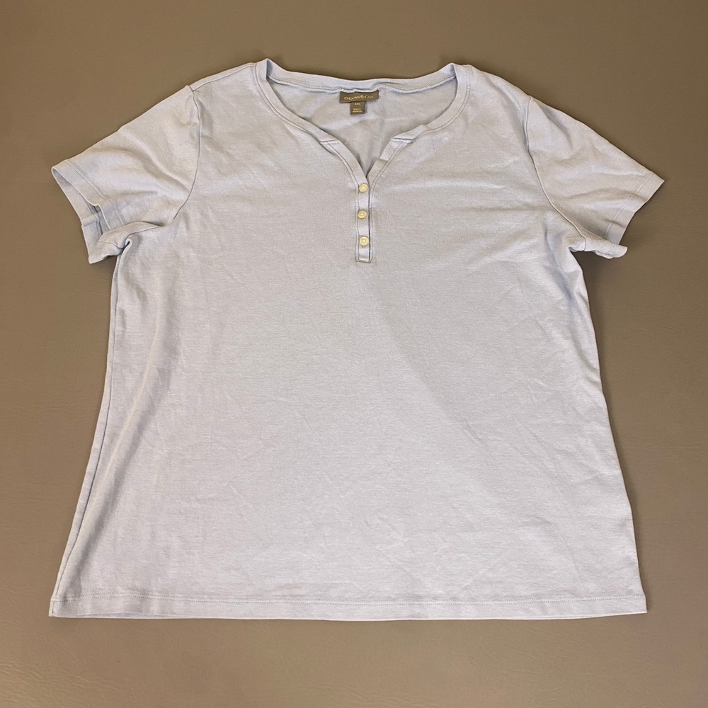 Style & Co Henley T-Shirt Women's Size XXL Light Blue Cotton Short Sleeve Solid